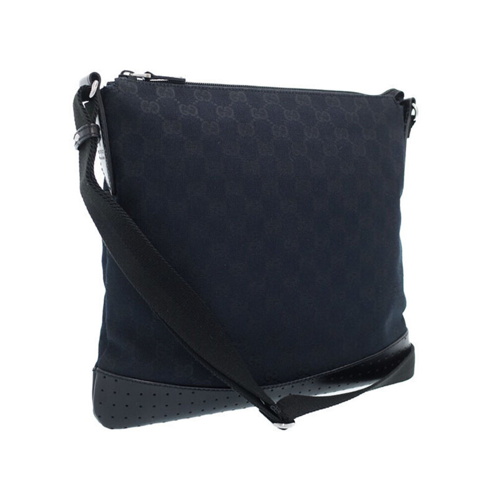 Gucci Leather Canvas Bag Black Perforated Crossbody Messenger GG